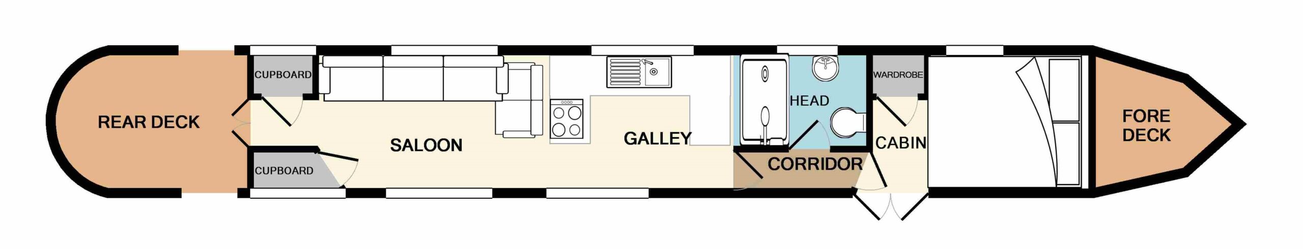 Floor plan layout for Lady Sophia / Casanova - Holiday hire boat, narrowboat, barge, canal boat